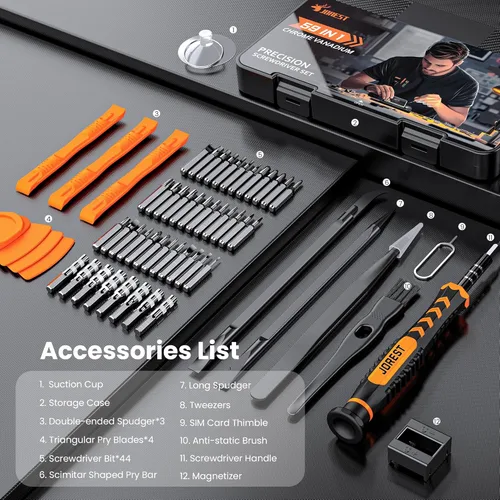Miniatura 6 de JOREST Juego de 59 destornilladores de precisión pequeños con Torx T5, T6, T8, mini kit de herramientas de reparación para Macbook, computadora