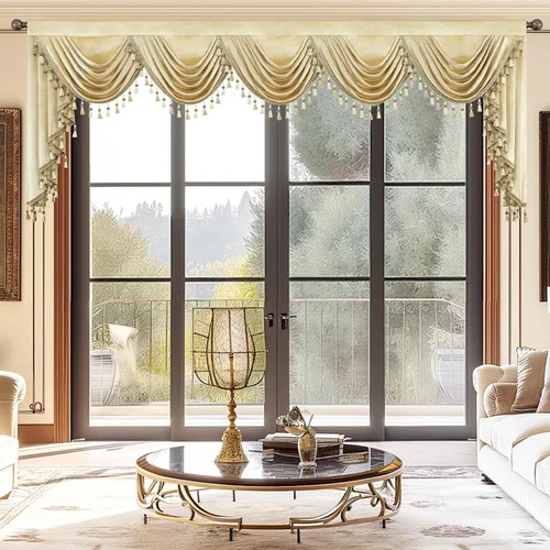 Miniatura 11 de VOGOL Cenefa de cortinas de terciopelo grueso para dormitorio, cenefas de cascada de lujo con aislamiento térmico dorado para sala de estar formal