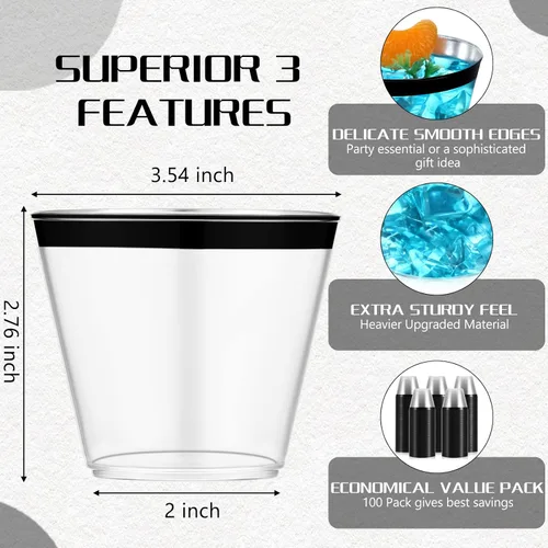 Miniatura 2 de Lounsweer 100 piezas de vasos de plástico con borde de 9 onzas, vasos de cóctel transparentes para boda, vasos de vino desechables resistentes
