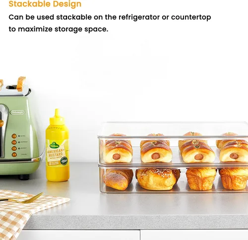 Miniatura 4 de vacane Organizador apilable para congelador, contenedor plano para queso rebanado con tapas, contenedores de almacenamiento para congelador, bandeja