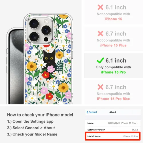 Miniatura 2 de MOSNOVO - Funda para iPhone 15 Pro, protección Buffertech contra caídas de grado militar (6.6 pies), antidesprendimiento, poliuretano termoplástico