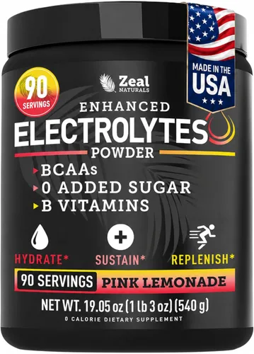 Miniatura 16 de Zeal Electrolyte Powder - 90 porciones Polvo de electrolitos Keto Cero azúcar, BCAA, vitaminas B Potasio, zinc, magnesio Bebida