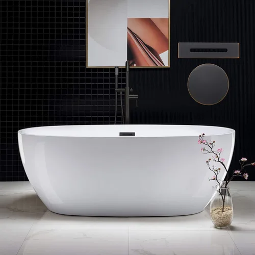 Miniatura 12 de WOODBRIDGE Bañera de acrílico independiente de 67 pulgadas, bañera blanca de remojo contemporánea con desbordamiento y drenaje cromados, B0028