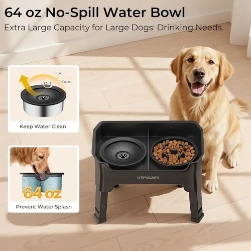 Miniatura 2 de URPOWER Tazones elevados para perros a prueba de desorden con soporte elevado de 4 alturas ajustables con cuenco de agua antiderrames y cuencos