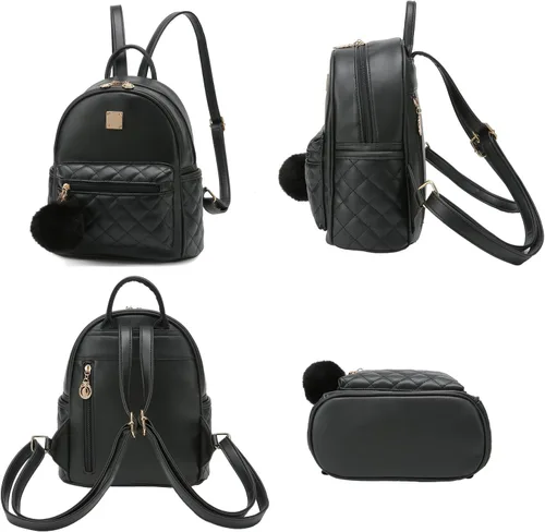 Miniatura 3 de Mini mochila de moda para niñas, bolso pequeño lindo de cuero a cuadros para mujer, mochilas pequeñas, Negro -, Mini mochila de moda para niñas