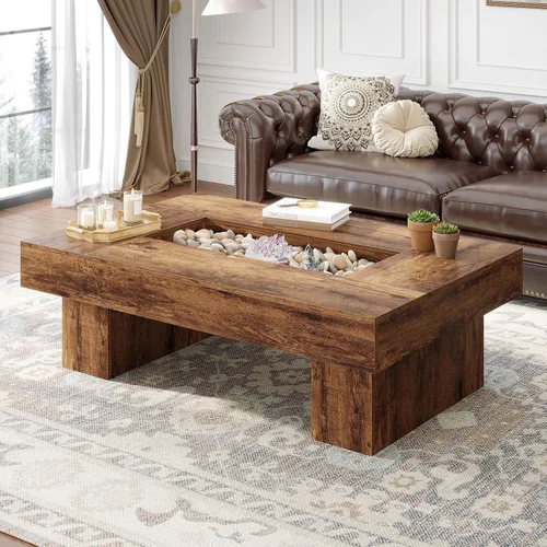 Miniatura 11 de LVB - Mesa de café negra, mesa de sala moderna de madera con LED y almacenamiento, mesa central única de gran tamaño y forma rectangular con luz