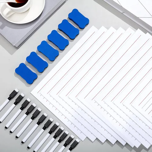 Miniatura 5 de Seajan Paquete de 12 pizarras blancas magnéticas pequeñas de 9 x 12 pulgadas, incluye 12 mini pizarra magnética de doble cara, 12 borradores secos