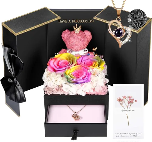 Miniatura 19 de AddWel Regalos para el Día de la Madre, para mamá de hija e hijo, para cumpleaños, rosas reales preservadas con collar de plata de ley con I Love
