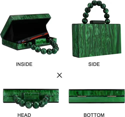 Miniatura 2 de Monederos acrílicos de noche, bolso de mano de mármol para mujer, bolso cruzado con cadena de perlas, formal, boda, fiesta de graduación