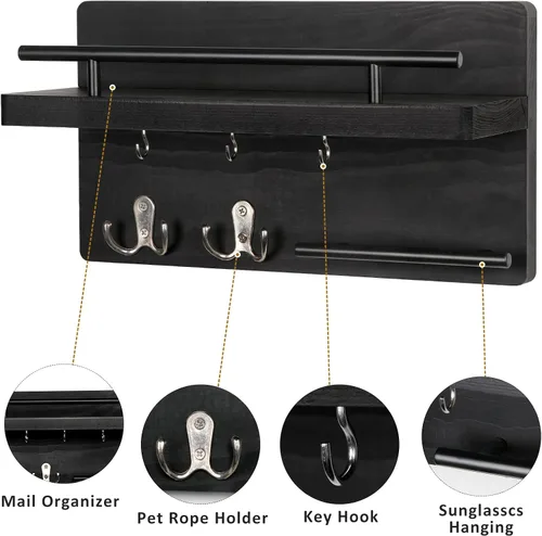 Miniatura 3 de OurWarm Soporte para llaves de pared con 5 ganchos para llaves, para colgar en la pared, con estante para llaves y correo, organizador de correos