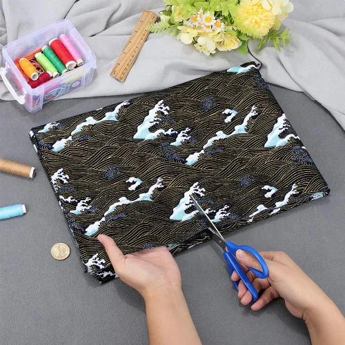 Miniatura 3 de PH PandaHall Tela de olas de mar de 1 yarda, 60.6 pulgadas de ancho, tela de onda japonesa de algodón, telas de tapicería de café, telas de costura