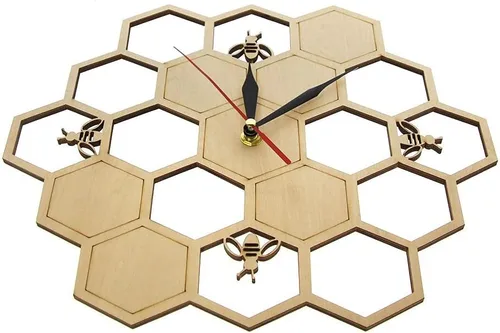 Miniatura 3 de XDG Reloj de pared de madera natural con diseño de abejas y panal de abeja, arte de pared, diseño de abeja, miel, contemporáneo, para decoración
