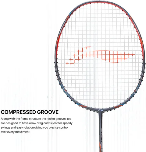 Miniatura 5 de Li-Ning Wind Lite 800 II - Raqueta de bádminton de grafito de carbono con cubierta completa para raqueta (gris oscuro/rojo)