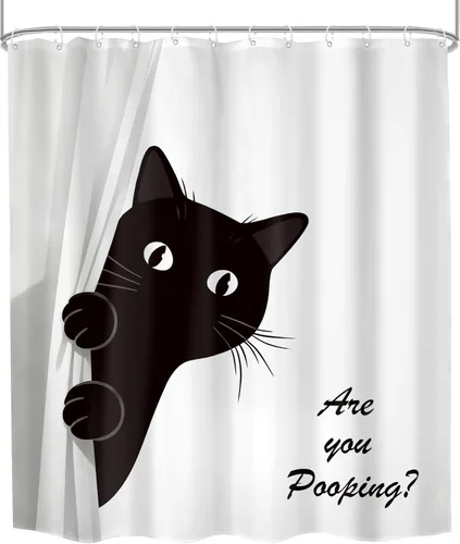 Miniatura 7 de Divertida cortina de ducha de gato negro de 60 pulgadas de ancho x 72 pulgadas de alto para niños, diseño de gatito blanco y negro, lindo animal are