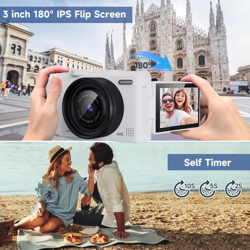 Miniatura 3 de Cámara digital 4K para fotografía, cámara de vlogging de 50 MP para video de YouTube con flash y pantalla abatible de 180 ° de 3 pulgadas, cámaras