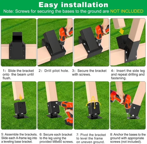 Miniatura 8 de SELEWARE Juego de soportes de columpio de alta resistencia, kit de accesorios de columpio con marco A, 1 soporte medio y 2 soportes de base