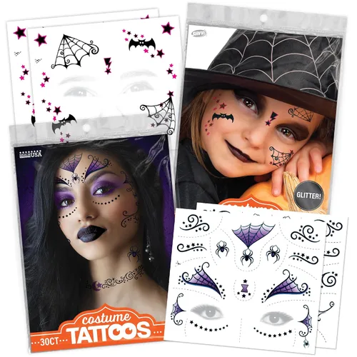 Miniatura 14 de Paquete variado de tatuajes temporales de Halloween espeluznantes, más de 100 diseños aterradores para niños y adultos, incluye fantasmas