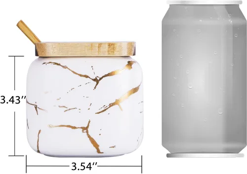 Miniatura 2 de VanEnjoy Recipientes de cerámica con patrón de mármol decorativo para azúcar y especias, tarro de porcelana con tapa y cuchara de bambú, recipiente