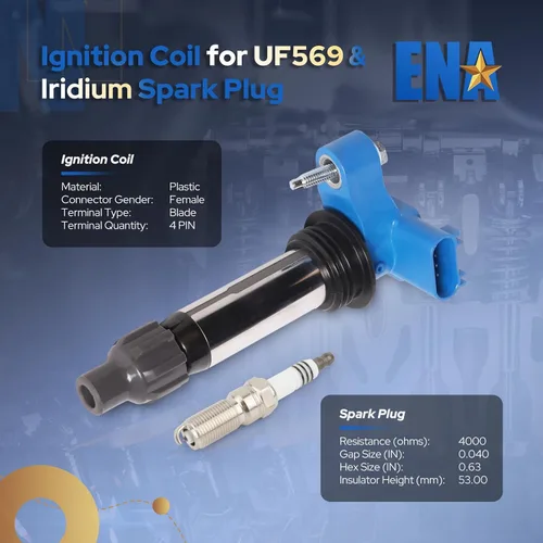 Miniatura 2 de ENA Paquete de 6 bobinas de encendido UF569 azul con 6 bujías de iridio 3.6 V6 compatibles con Buick Chevy Cadillac Allure Enclave ATS CTS SRX STS