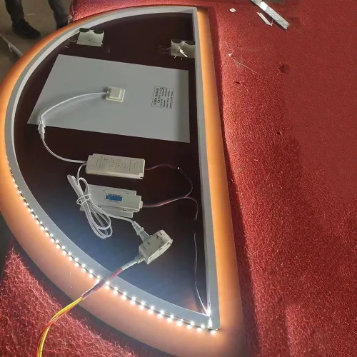Miniatura 3 de Espejo de pared de media luna con luces, espejo LED para baño de 40 pulgadas, atenuación antivaho y botón táctil inteligente, espejo de tocador