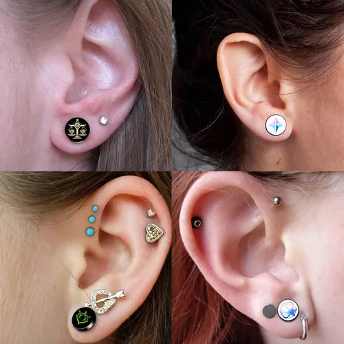 Miniatura 2 de MARSALIA Aretes de anime, aretes de impacto Genshin para hombres y niños, 6 pares de aretes negros de acero inoxidable para fanáticos de Genshin
