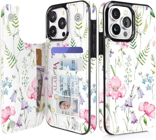 Miniatura 23 de uCOLOR Funda compatible con iPhone 15 de 6.1 pulgadas con ranura para tarjetero, función atril, doble cierre magnético y bloqueo RFID, funda de 6.1