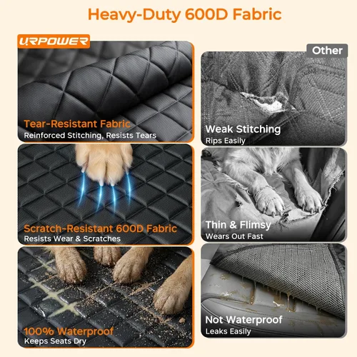 Miniatura 3 de URPOWER Funda de asiento para perro, hamaca 100% impermeable, 600D, resistente, a prueba de arañazos, antideslizante, duradera, suave