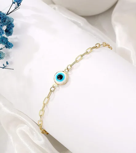 Miniatura 4 de Evil Eye Bracelets for Women,18k Gold Plated Dainty Layered Paperclip Bracelet Gold Cute Adjustable Stackable Bead Bracelets Set for Protection