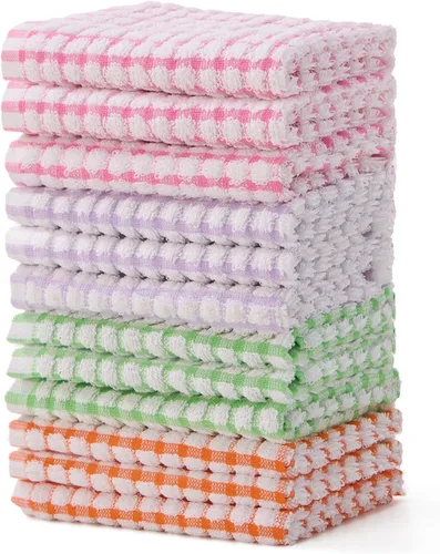 Miniatura 13 de Paño de cocina para cocina, 6 paquetes de trapos de limpieza de algodón en ondas de gofre, paño de cocina ultra suave súper absorbente para lavar