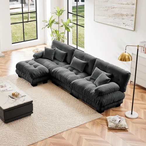 Miniatura 36 de Otomana beige para sofá modular modular, sofá individual, asiento otomano para sofá modular convertible, sofás de terciopelo para sala de estar