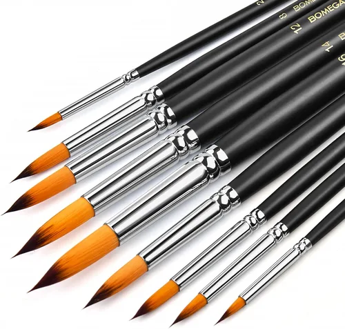 Miniatura 8 de Juego de pinceles de pintura profesionales de sable para acuarela para artistas de 9 piezas, ideal para acuarela, acrílico, incluye punta redonda