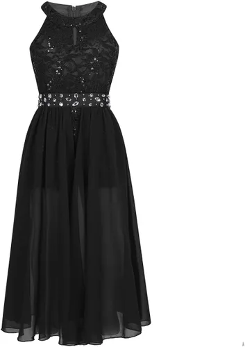 Miniatura 2 de Daenrui Vestido largo de encaje floral para niñas y niñas, con cuello halter, para baile de boda, fiesta de baile