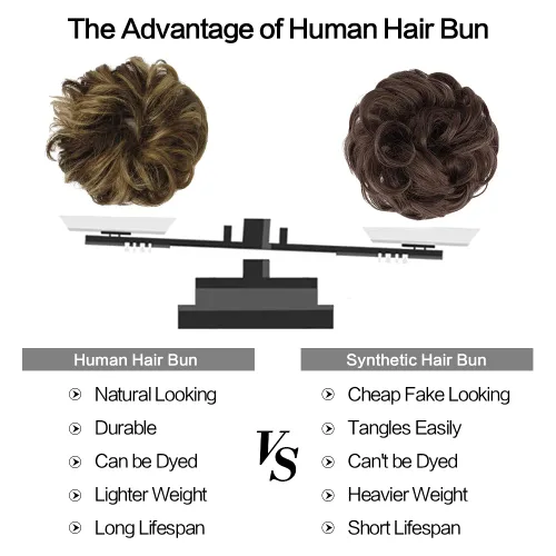Miniatura 4 de FESHFEN - Extensiones de moño desordenado humano 100% cabello real, piezas de cabello rizado, extensiones de cola de caballo, cabello ondulado