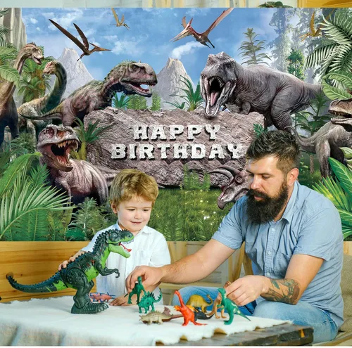 Miniatura 5 de Tatuo Telón de fondo de dinosaurio para cumpleaños, 72.8 x 43.3 pulgadas, fondo de fotografía de dinosaurio, decoración de fiesta de selva