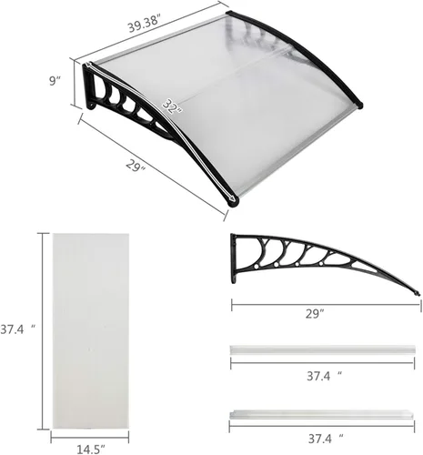 Miniatura 5 de Toldo para puerta de patio, cubierta de policarbonato para puerta delantera al aire libre, protección UV, lluvia, nieve, luz solar, hoja hueca