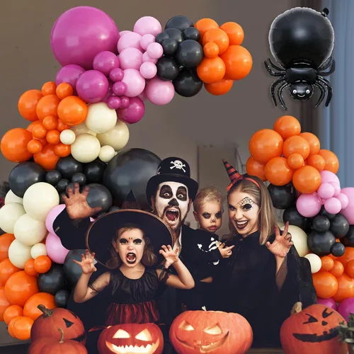 Miniatura 3 de Kit de guirnalda de globos de Halloween, kit de arco de globos de Halloween negro, naranja, rosa, con globo amarillo pastel, araña, fantasma