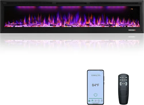 Miniatura 4 de Chimenea eléctrica habilitada para WiFi de 60 pulgadas, control inteligente de aplicación, calentador de chimenea lineal empotrado y montado