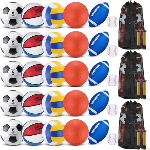 Miniatura 6 de Liliful Juego de 36 pelotas deportivas surtidas a granel para fútbol, fútbol, patio, baloncesto, voleibol, béisbol con bolsa de equipo para niños