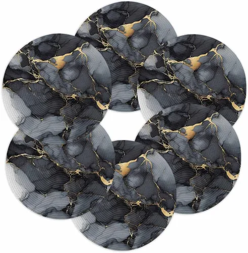 Miniatura 8 de Round Placemats Set of 6 Marble Texture Art Round Braided Placemats Non-Slip Place Mats for Dining Table, Heat-Protective Decorative Table Mats