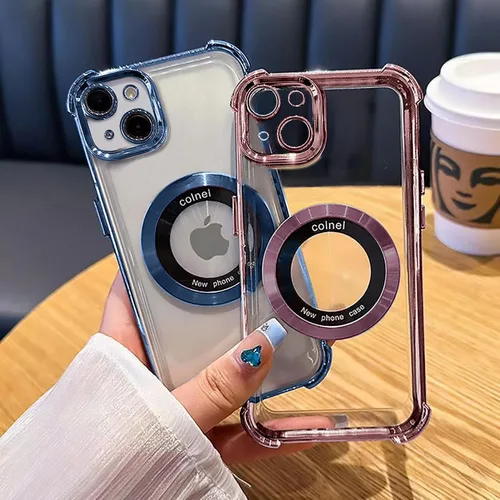 Miniatura 6 de Funda magnética transparente para iPhone 14 Plus, lujo brillante en las cuatro esquinas, protección de grado militar a prueba de golpes con Púrpura