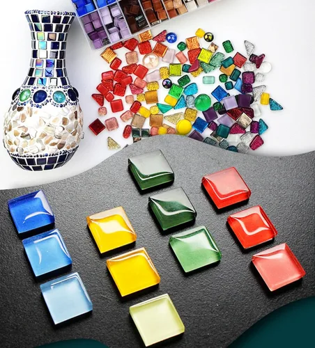 Miniatura 3 de Azulejos de mosaico cuadrados de cristal de cristal mosaico de vidrio para manualidades, marcos de fotos hechos a granel, joyería hecha a mano