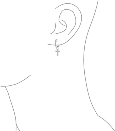 Miniatura 3 de Pendientes de aro con circonita cúbica, diseño de cruz y comunión con diseño de Kpop Huggie, con circonitas cúbicas extraíbles, 2 en 1, chapados