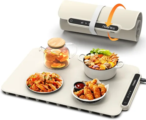 Tapete Calentador de Alimentos, iTRUSOU Bandeja Calentadora Eléctrica con Calentamiento de Superficie Completa para Mantener los Alimentos Calientes