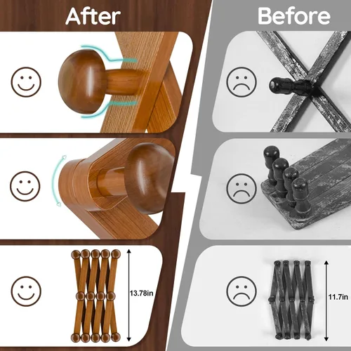 Miniatura 3 de WGFKVAS Perchero para sombreros de pared con 14 ganchos, de madera maciza, perchero expandible para colgar abrigos, sombreros, bolsos, gorras