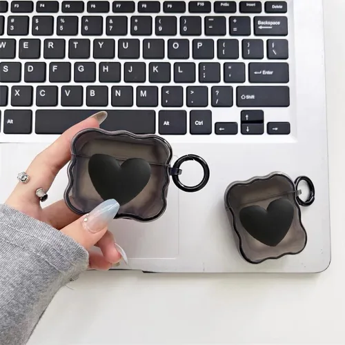 Miniatura 2 de Funda compatible con AirPods Pro de 2ª generación, Black Love, bonita funda con llavero para mujeres y niñas, funda protectora de silicona suave