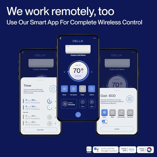 Miniatura 6 de DELLA 20 K BTU ODU 2 zonas (2 x 9000 BTU) Wifi Mini Split AC funciona con Alexa, eficiencia energética, 20 SEER2 208-230 V enfría hasta 800 pies