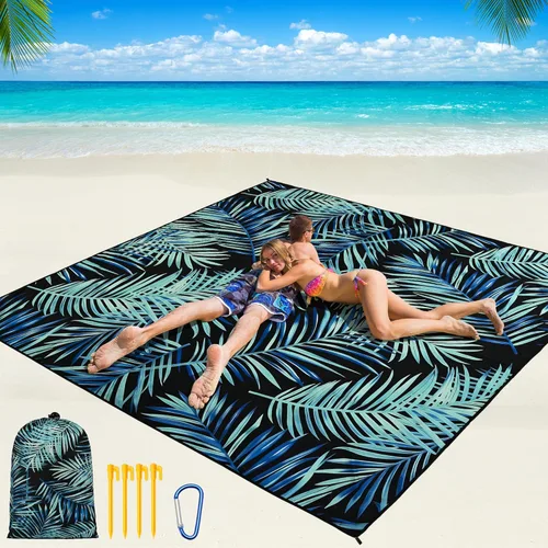 Miniatura 71 de WIWIGO Manta de playa impermeable a prueba de arena tapete de playa 79" X 83"/10'x9' para 2-8 adultos, de secado rápido, tapete de picnic al aire