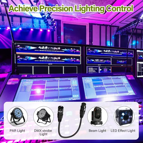 Miniatura 5 de Elecan Cable adaptador DMX DMX512 hembra a 3 pines XLR macho DMX Turnaround de 0.5 pies/2 unidades, transmisión de señal premium para micrófono