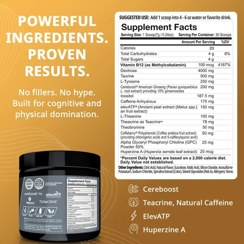 Miniatura 3 de Granite Neuro-Stim Brain - Fórmula nootrópica y energética, sabor a melocotón blanco, apoya el enfoque mental, claridad y rendimiento, vegano, sin