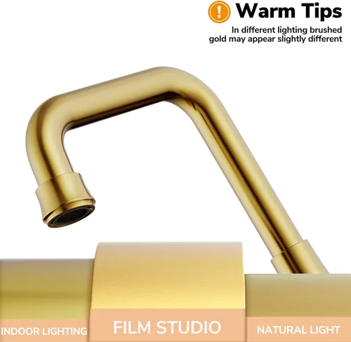 Miniatura 2 de Grifo para Lavabo de Baño, Hurran 4 Pulgadas Dorado Cepillado Grifos de Baño para Lavabo 3 Agujeros con Desagüe Pop-up y Mangueras de Suministro